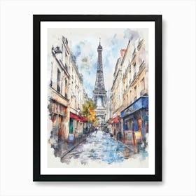 Paris Street Watercolor Painting Art Print