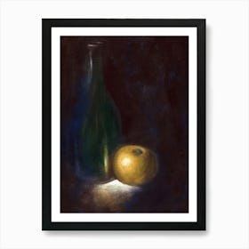 Fruit By The Bottle - classical academic figurative classic old master still life kitchen dining dark vertical Art Print