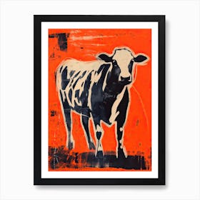 Cow, Woodblock Animal  Drawing 2 Art Print