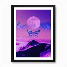 Butterfly Moon Purple Collage Art Print