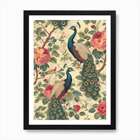 Two Vintage Floral Peacocks 2 Art Print