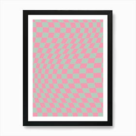 Checkerboard Twist Mint Green And Pink Art Print