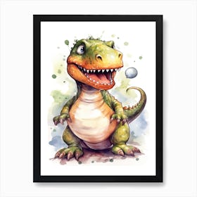 Tyrannosaurus Rex Cute Dinosaur Watercolour 4 Art Print