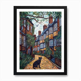 Painting Of London With A Cat In The Style Of William Morris 4 Art Print