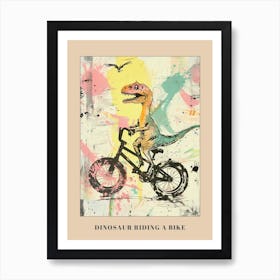 Grafitti Style Pastel Painting Dinosaur Riding A Bike 2 Poster Art Print