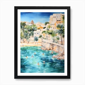 Swimming In Alicante Spain Watercolour Art Print