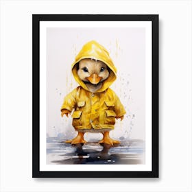 Duckling In A Yellow Rain Coat Watercolour 3 Art Print