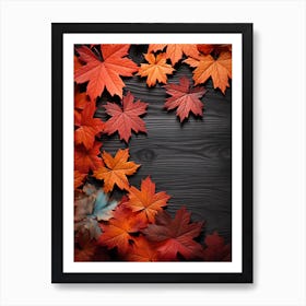 Autumn Leaves On Black Background 2 Art Print