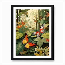 Butterflies In The Jungle Japanese Style Painting 1 Art Print