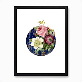 Vintage Anemone Rose Botanical in Gilded Marble on Clean White Art Print