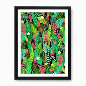 Tropical Nights Lush Maximalist Vibrant Botanical Art Print