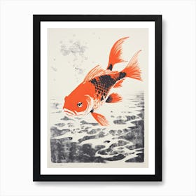 Goldfish, Woodblock Animal  Drawing 4 Art Print
