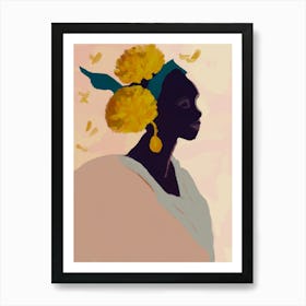 Black Woman With Yellow Flowers Art Print