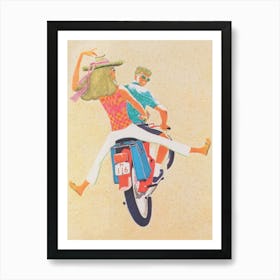 Blonde Woman and Man on Scooter Vintage Poster Art Print