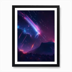 Meteor Shower Neon Nights Space Art Print