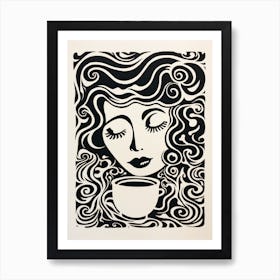 Coffee Face Linocut Inspired 3 Art Print