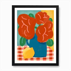 Brightly Colored Flower Vase On Kitchen Table Still Life Art Print