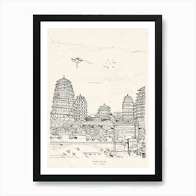 Saigon Pagoda Vietnam Cityscape Pen and Ink Art Print Art Print