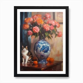 Peony With A Cat 2 Art Print