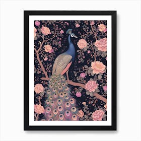 Pink Peacock Wallpaper Art Print