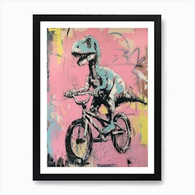 Dinosaur On A Bike Pink Purple Graffiti Style Illustration 2 Art Print