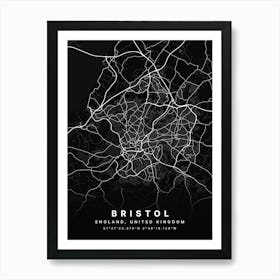 Bristol England Black Map Art Print