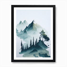 Mountain And Forest In Minimalist Watercolor Vertical Composition 121 Art Print