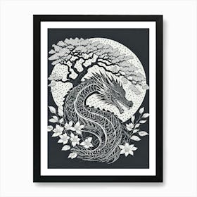 A Dragon Coiled Around A Cherry Tree Ukiyo-E Style Art Print