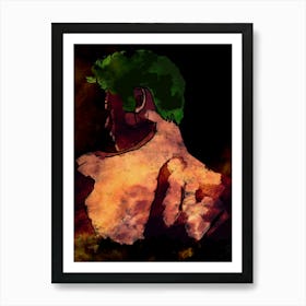 Portrait of a man with green hair Art Print