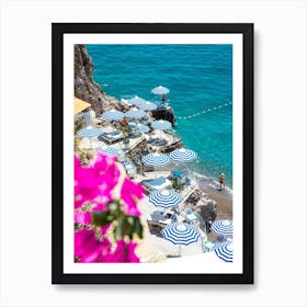 Positano Beach Umbrella Flowers Art Print