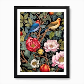 Floral Pattern With Birds And Flowers 2 Art Print