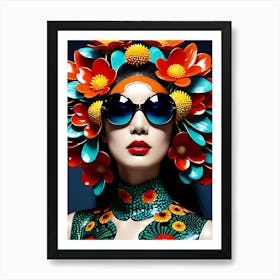 Chinese Woman With Colorful Flowers Art Print