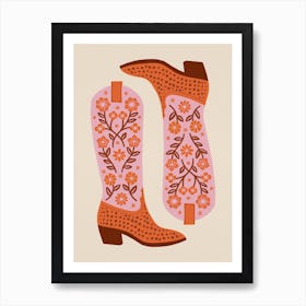 Cowgirl Boots   Pink And Orange Art Print
