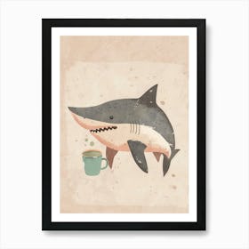 A Shark Drinking Coffee Art Print