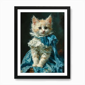 Cat In Blue Ruffled Dress Rococo Inspired 1 Art Print