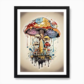 Colorful Funny Mushrooms Art Print