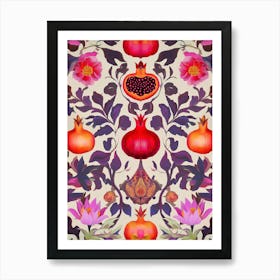 Granatäpfel Früchte Kunst Malerei, Obst-print mit Floralen Mustern Art Print