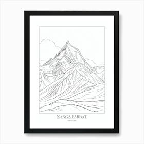 Nanga Parbat Pakistan In Line Drawing 2 Poster Art Print