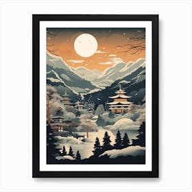 Winter Travel Night Illustration Hakone Japan 3 Art Print