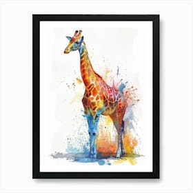 Watercolour Giraffe Splash Art Print