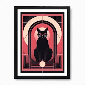 The Moon Tarot Card, Black Cat In Pink 3 Art Print