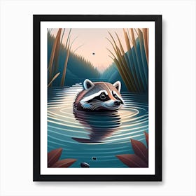 Raccoon Swimming In River With Ripples Art Print