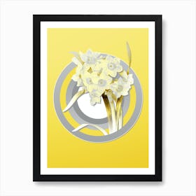 Botanical Bunch Flowered Daffodil in Gray and Yellow Gradient n.396 Art Print