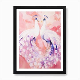 Pink Ethereal Bird Painting Peacock 1 Art Print