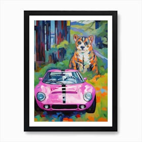 Ford Gt40  Vintage Car With A Dog, Matisse Style Painting Art Print