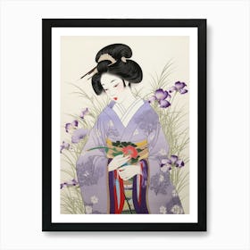 Hanashobu Japanese Water Iris 3 Vintage Japanese Botanical And Geisha Art Print