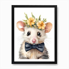 Baby Opossum Flower Crown Bowties Woodland Animal Nursery Decor (28) Result Art Print
