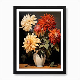 Bouquet Of Chrysanthemum Flowers, Autumn Fall Florals Painting 3 Art Print