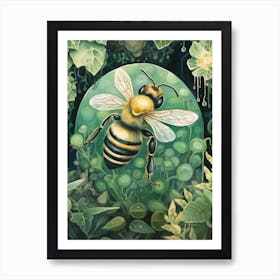 Green Metallic Sweat  Bee Beehive Watercolour Illustration 4 Art Print