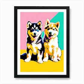 'Alaskan Malamute Pups' , This Contemporary art brings POP Art and Flat Vector Art Together, Colorful, Home Decor, Kids Room Decor,  Animal Art, Puppy Bank - 37th Art Print